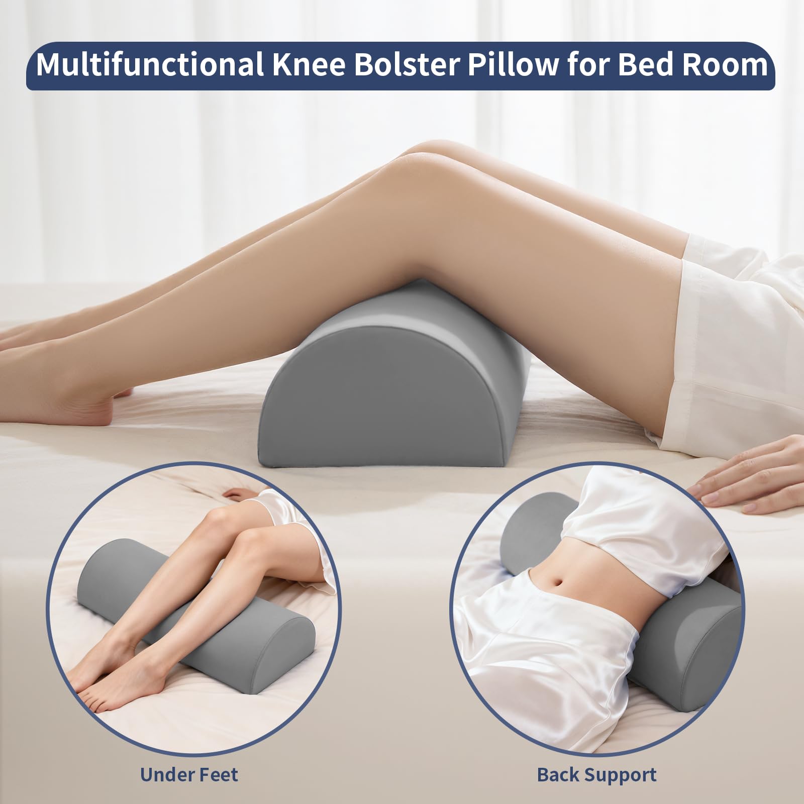 Almohada de refuerzo para piernas, almohada refrescante para dormir de espalda, almohada de media luna para cama, almohada de espuma viscoelástica debajo de la rodilla para dormir en la