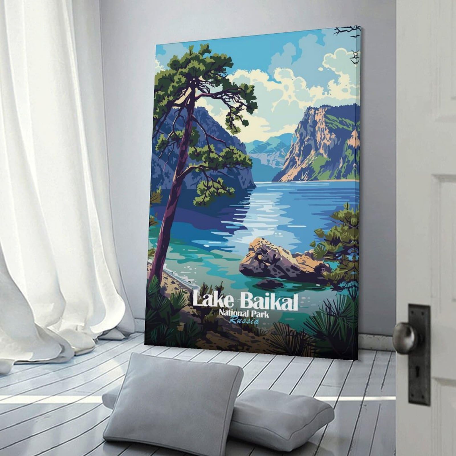 Junmoney Hanging Wall Art Lake Baikal National Park Russia, 24x36inch(60x90cm), for Living Room, Bedroom Or Apartment Walls, Decorative Artwork for Empty Walls