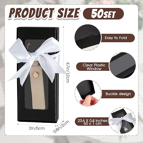 Miniatura 2 de Qilery Caja de embalaje de cajas de papel kraft con ventana transparente, caja de regalo de cinta blanca para llavero, exhibición de almacenamiento