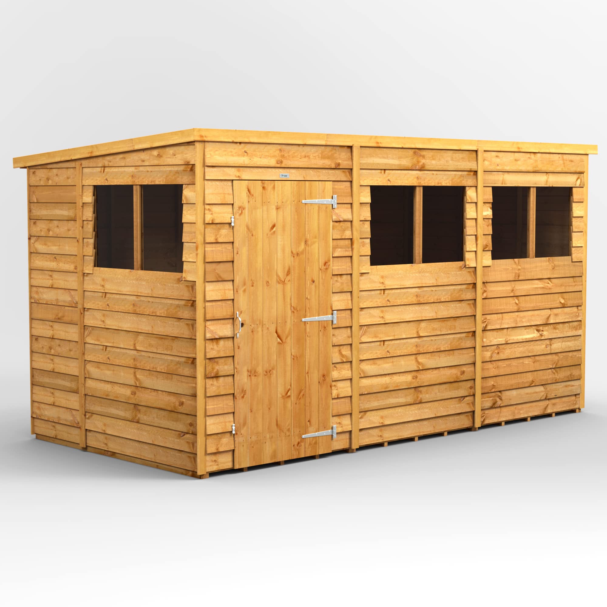 Powersheds High Grade Premium Pent Overlap Wooden Shed with Security Features, Door & Window Flexibility, made from Extra Thick Timber