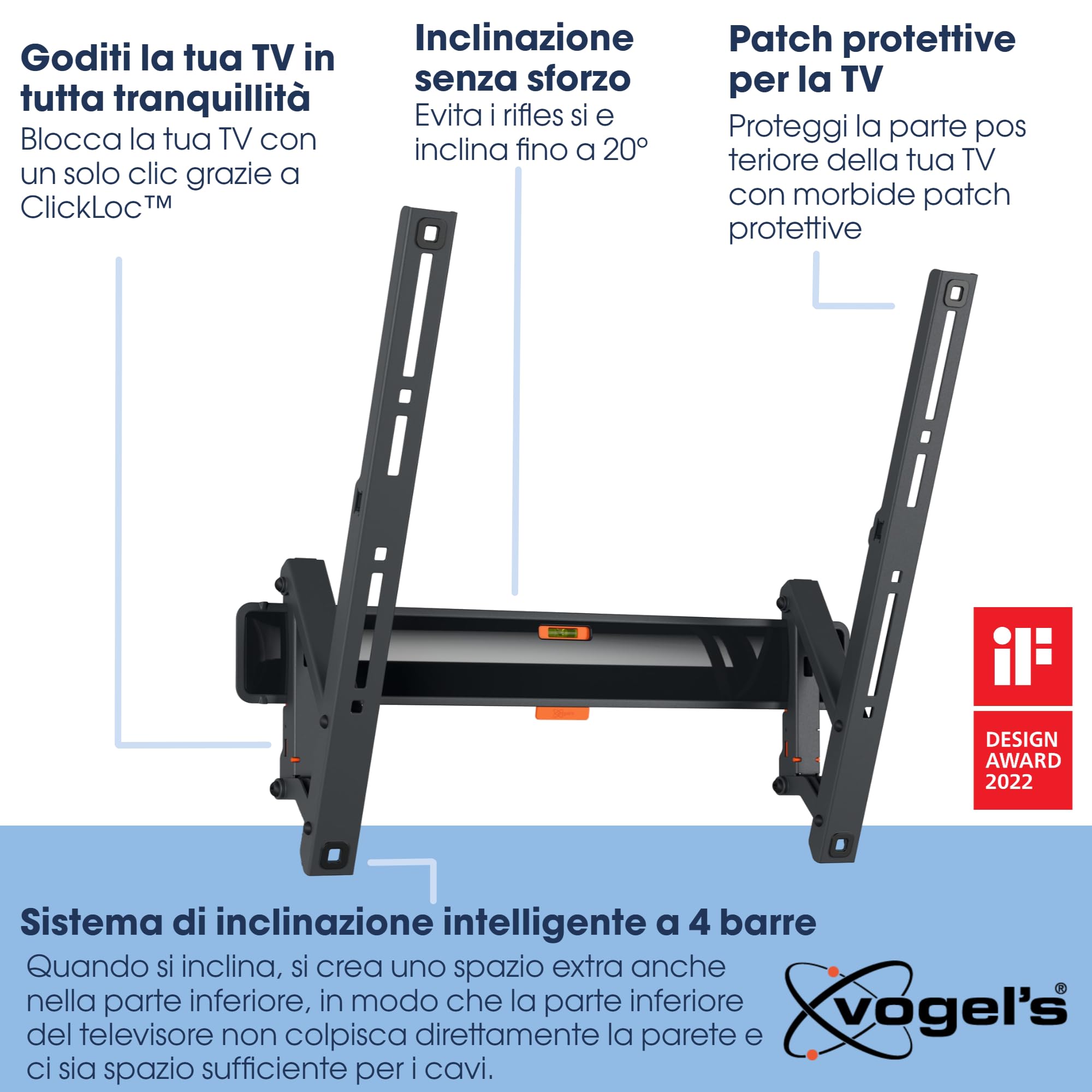 Vogel’s TVM 3415 Supporto TV inclinabile per televisori da 32-65 pollici, Max. 25 kg, Staffa da parete per TV max. VESA 400x400