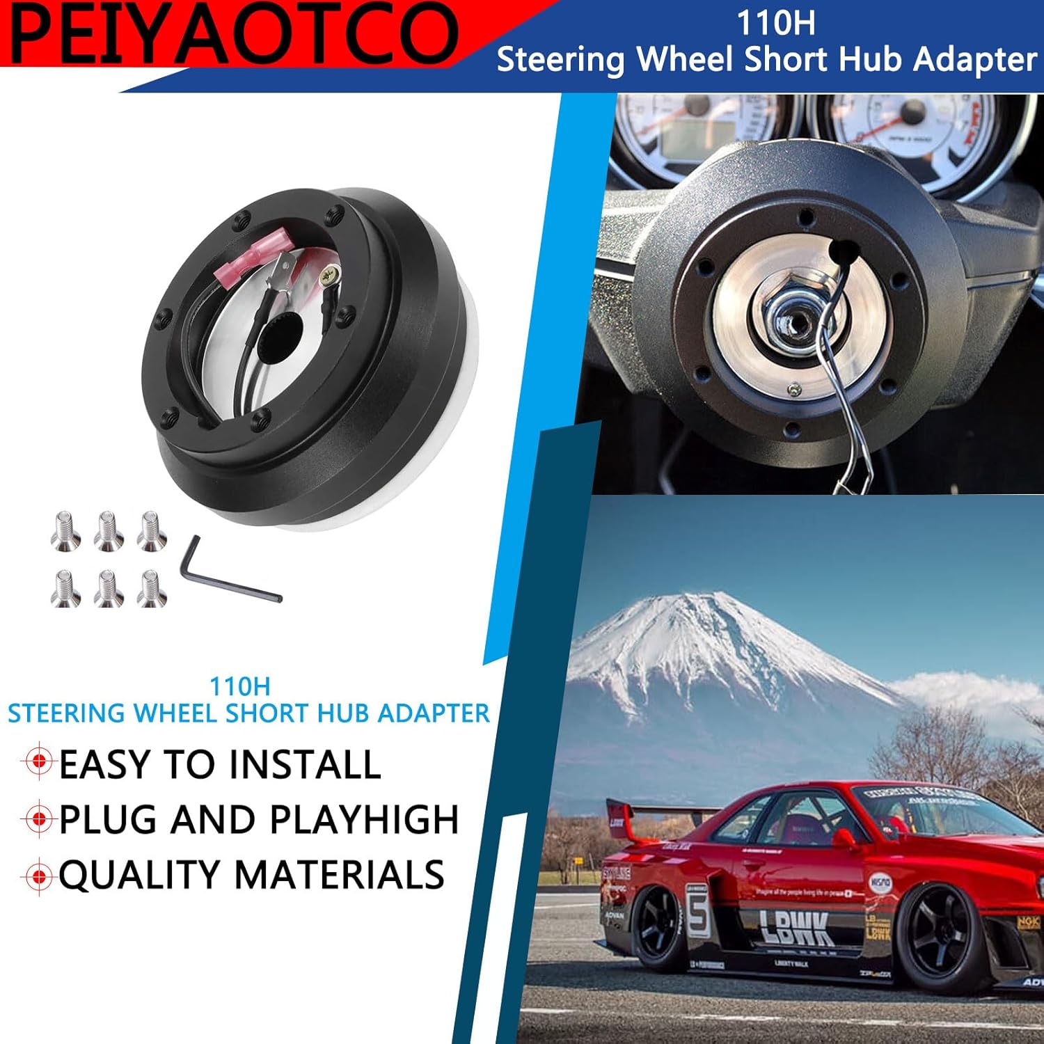 110H Aluminum 6-Hole Steering Wheel Short Hub Adapter Fit For Civic Accord CRX Prelude Acura Integra