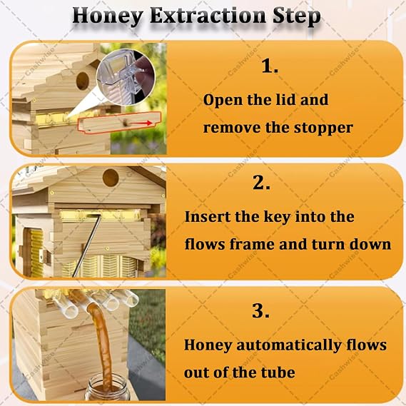 Auto Bee Hives Boxes, Self-Flowing Honey Beehive Wooden Box, Window & Honey Spout, Auto-Flow Frames & 6 Brood Frames, Beehives and Supplies Starter Kit for Beekeepers