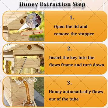 Auto Bee Hives Boxes, Self-Flowing Honey Beehive Wooden Box, Window & Honey Spout, Auto-Flow Frames & 6 Brood Frames, Beehives and Supplies Starter Kit for Beekeepers
