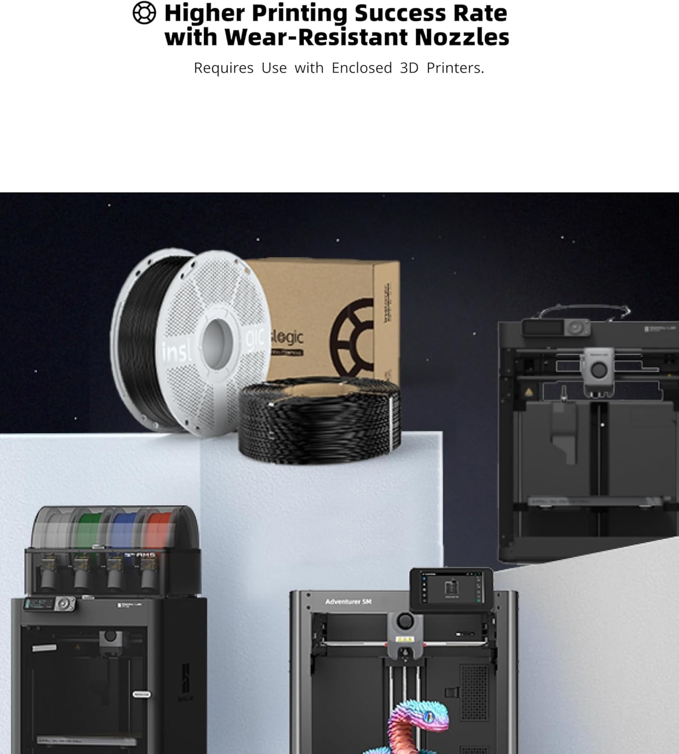 Inslogic PC-ABS Filament 1.75mm, White Polycarbonate Filament 1.75mm Blend with ABS 1kg - Tough and Heat Resistant 1.75mm 3D Printer Polycarbonate Filament, Dimensional Accuracy +/- 0.02mm