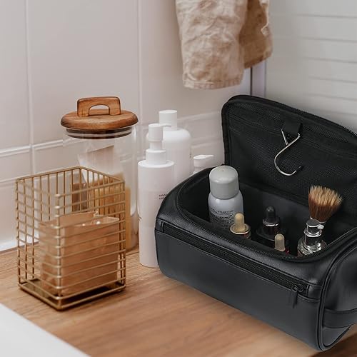 Miniatura 2 de Personalized Leather Toiletry Bag For Men with Hook, Groomsmen Gifts Travel Bag Laser Engraved Name Monogram Leather Gift Anniversary Gift For Him