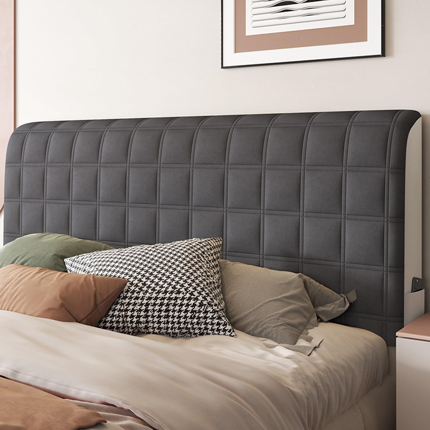 Copertura per testiera letto in velluto morbido elasticizzato imbottito e lavabile, copertura antipolvere All Inclusive beige bianco 100 cm