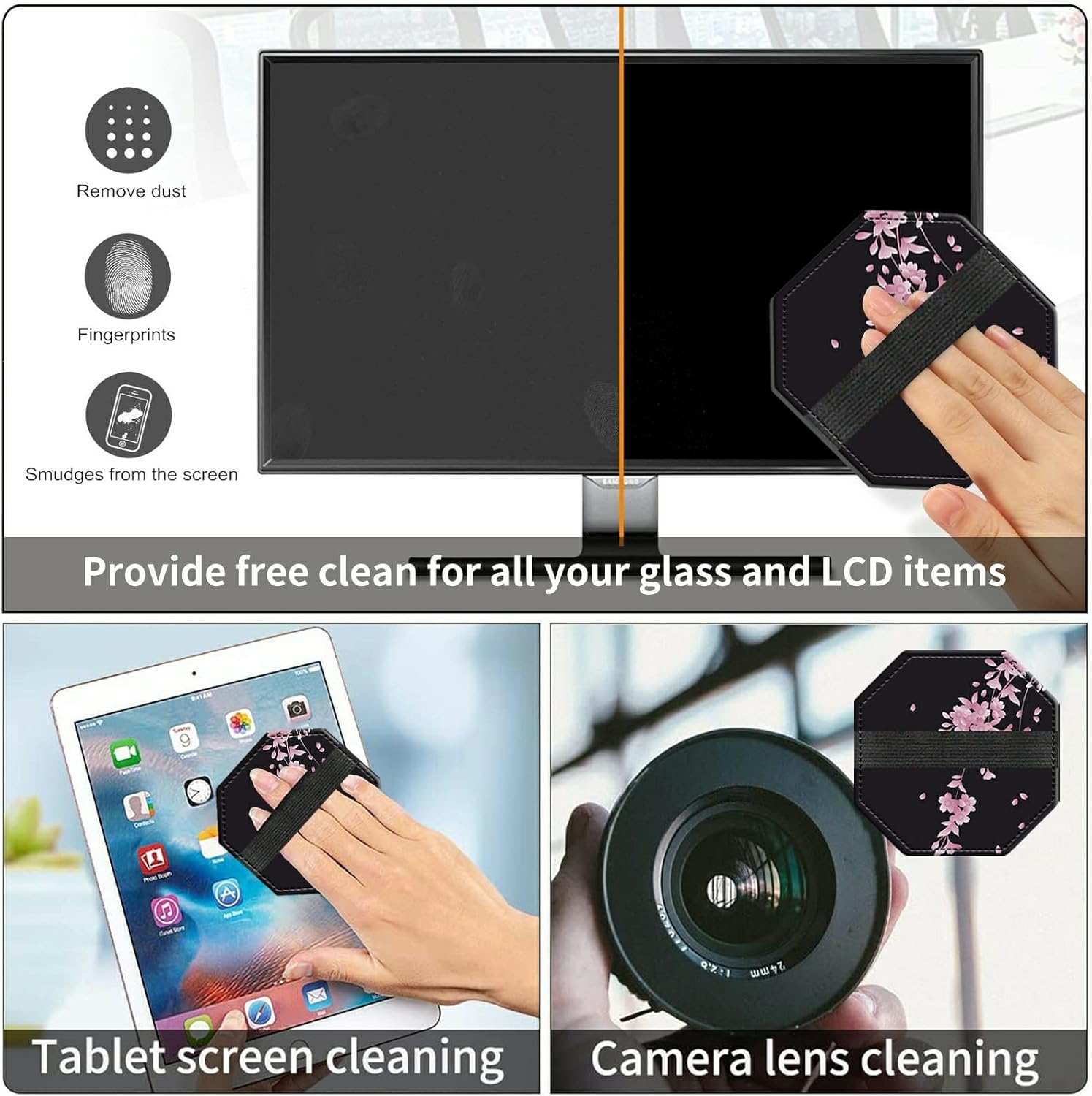 Wrist Rests for Keyboard and Mouse Support Gel Pad + Screen Cleaning Pad + Coaster, Cloth Wipes for Laptop/Computer Screen, Ergonomic Memory Foam Mousepad for Gaming/Work, Cherry Blossoms