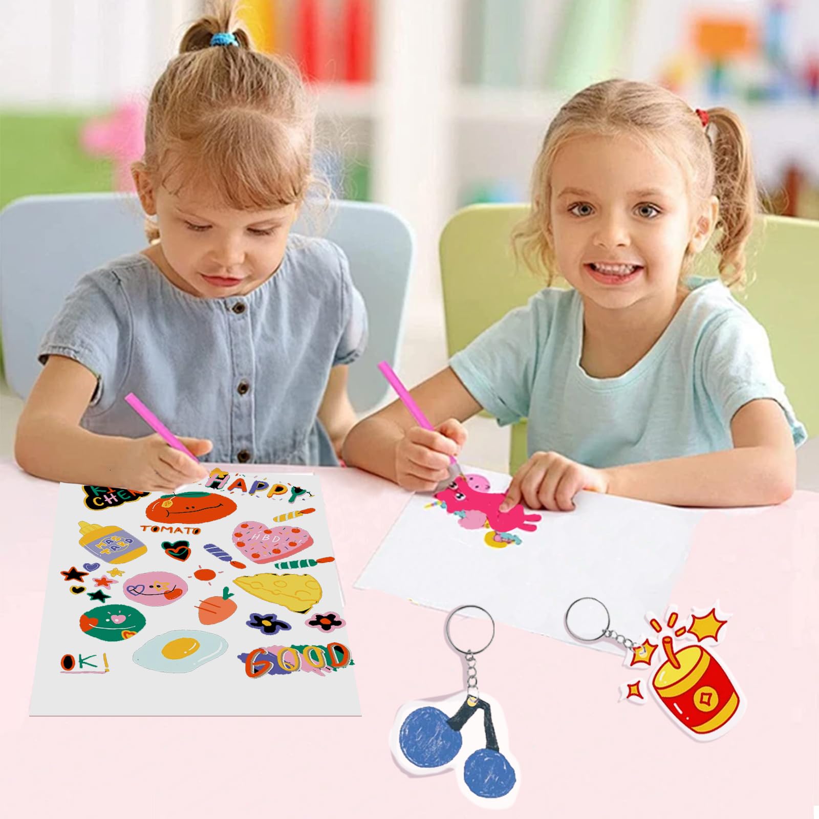 HIMOMO 171 Pièces Kit Plastique Rétractable Shrinkies Porte-Clés DIY - Papier A5, Perforateur, Crochets Pour Enfants
