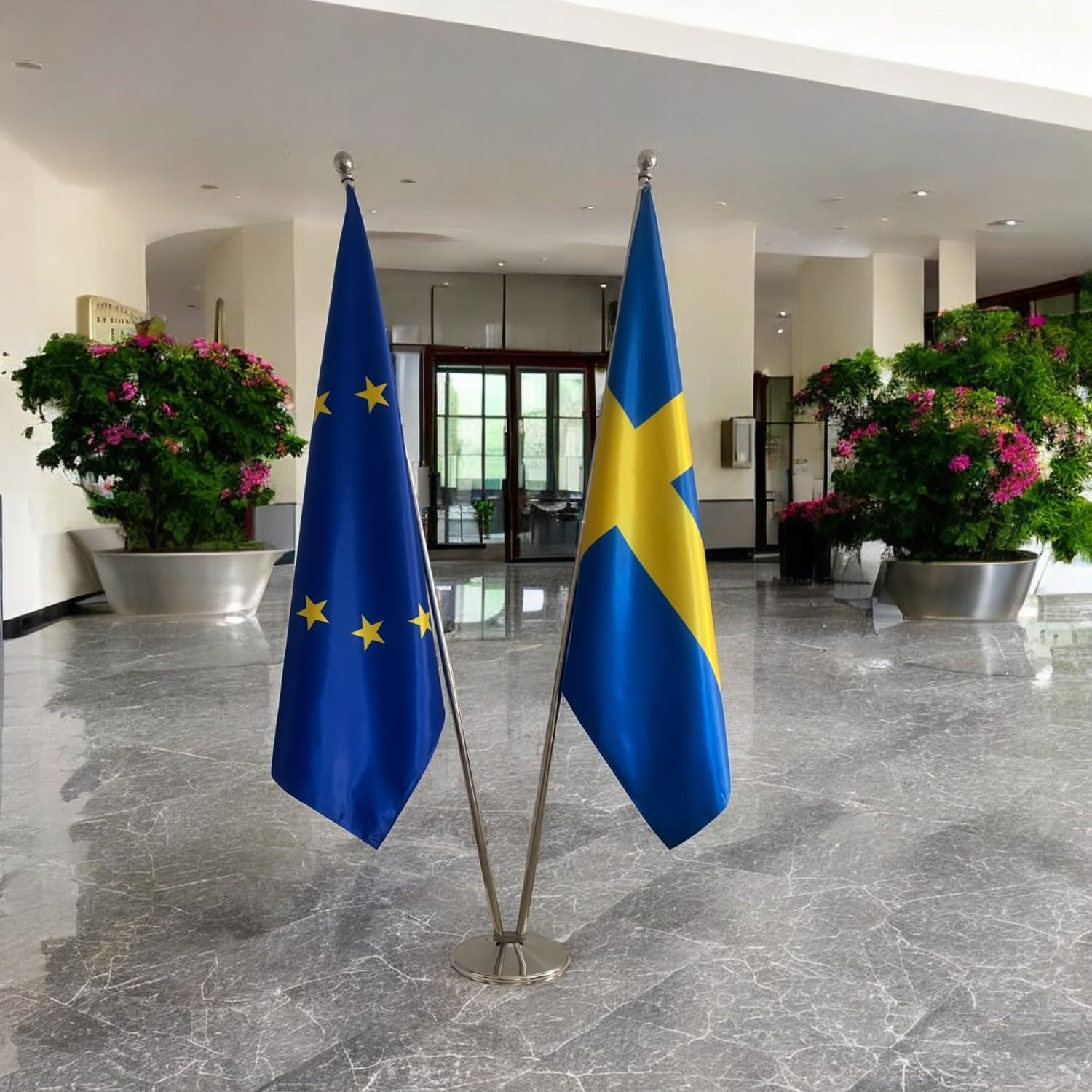 Flagge Europa und Schweden Flaggen mit Stangen und Fußfahnen Bürofahnen Code CN3-EUE-SE