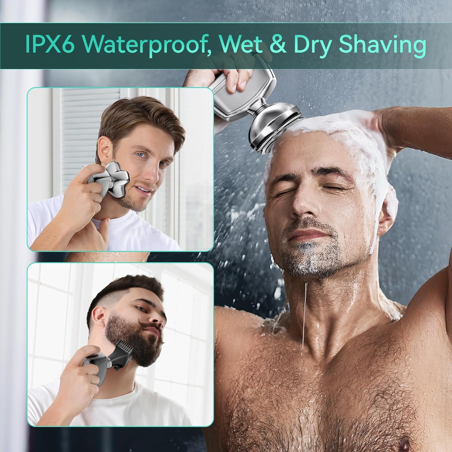kensen Rasoio Testa Calva Impermeabile 5D Rasoio Elettrico Capelli 0 mm Wet & Dry Rasoio Elettrico Barba 120 Min con con Testina per Naso + Orecchie & Pettine Limitatore(3/5/7mm)