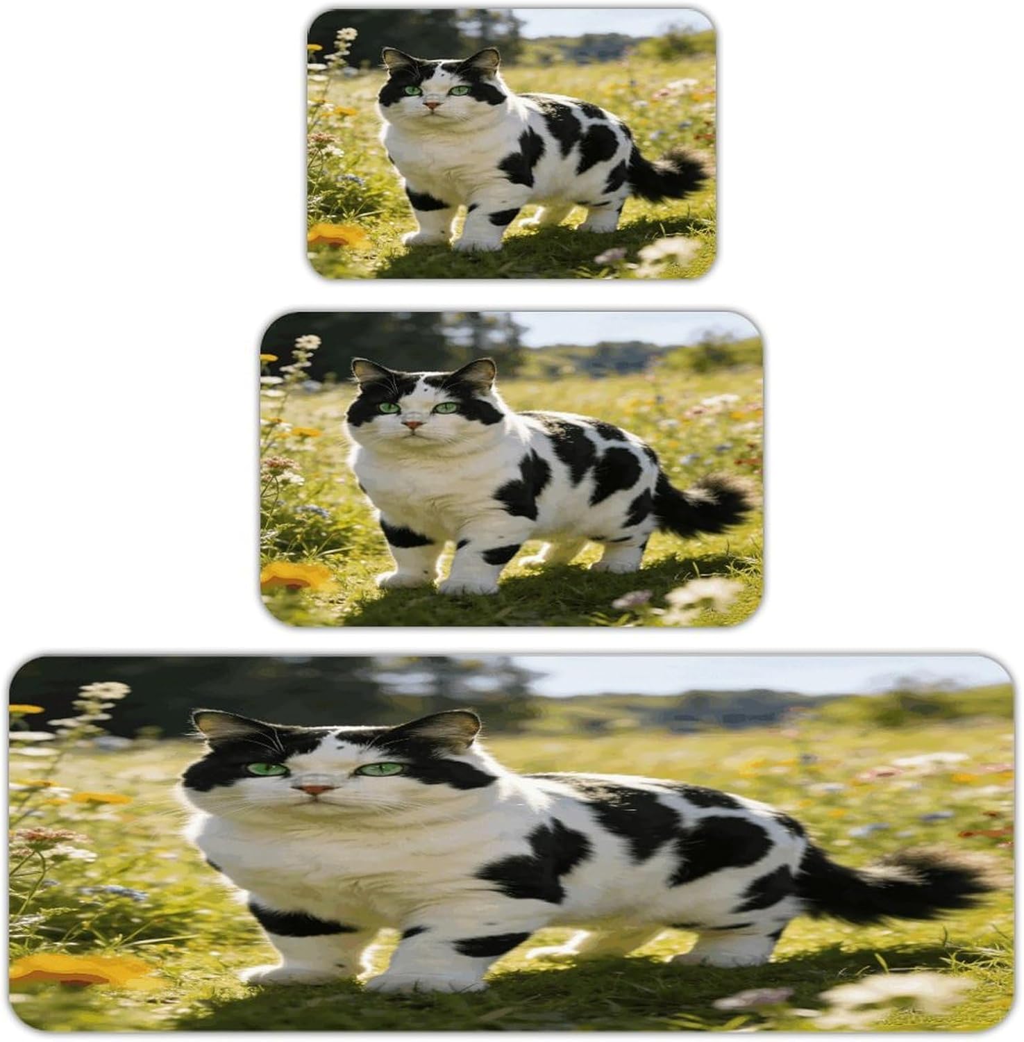 CowCat Kitchen Rugs Sets of 3 Non Slip Kitchen Mat for Floor Comfort Standing Rug and Mats Thick Cushioned Long Area Carpets for Laundry Room Entryway