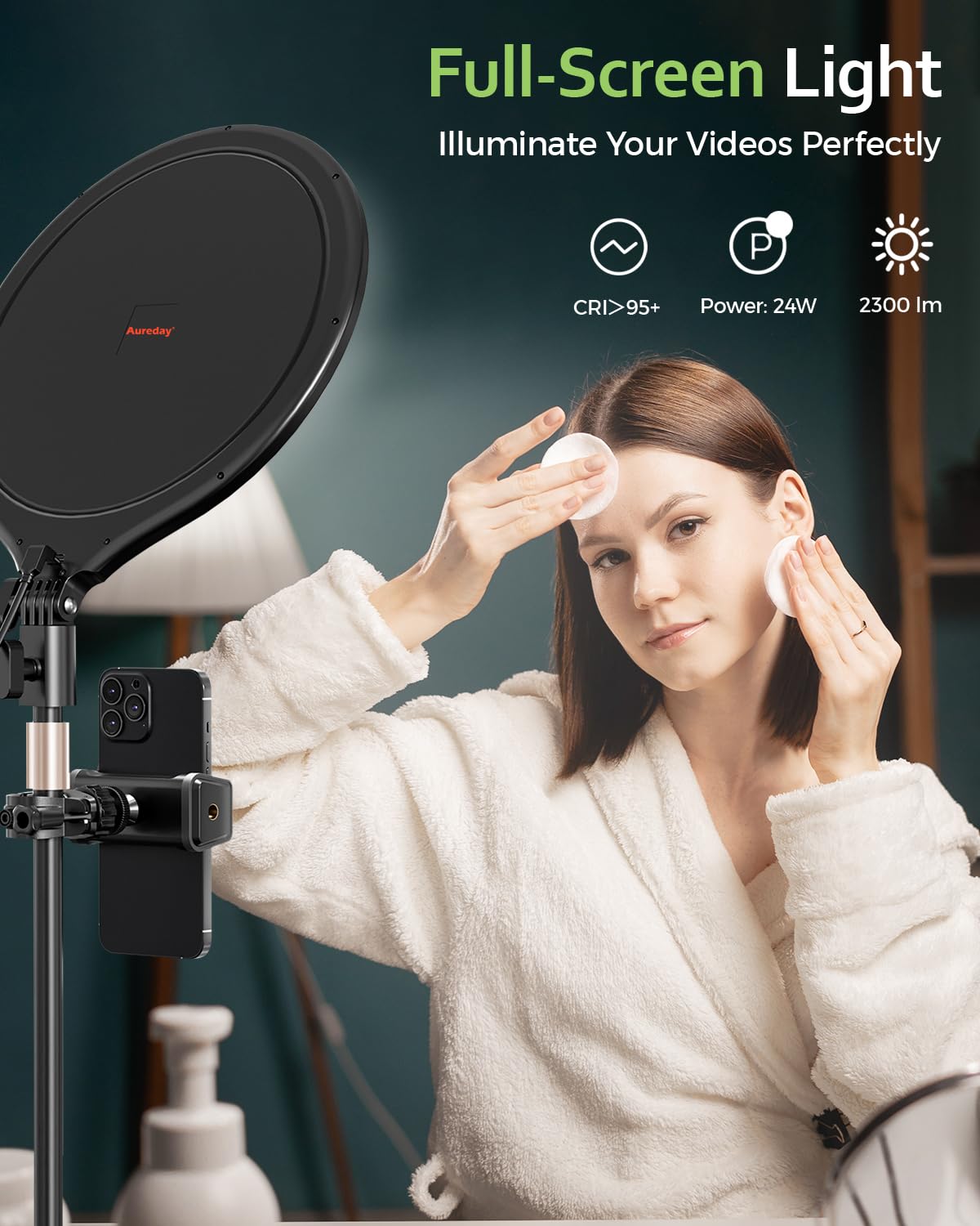 Aureday 12'' Selfie Ring Light with Tripod Stand and Phone Holder, LED Lighting with Phone Stand for Video Recording, Compatible with Cell Phone, Cameras and webcams
