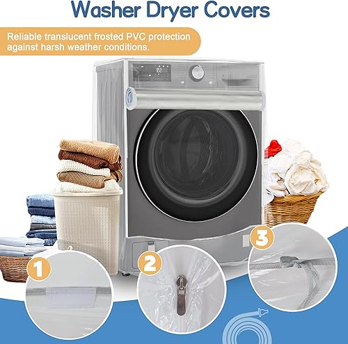 Miniatura 3 de Funda para lavadora y secadora, fundas para lavadora y secadora, cubierta para lavadora y secadora para máquina de carga frontal impermeable y a