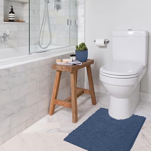 LuxUrux Alfombra de Baño Azul Mediana  Alfombra Contorneada en Forma de U para Alrededor del Inodoro, Alfombra de Baño Peluda Súper Absorbente.