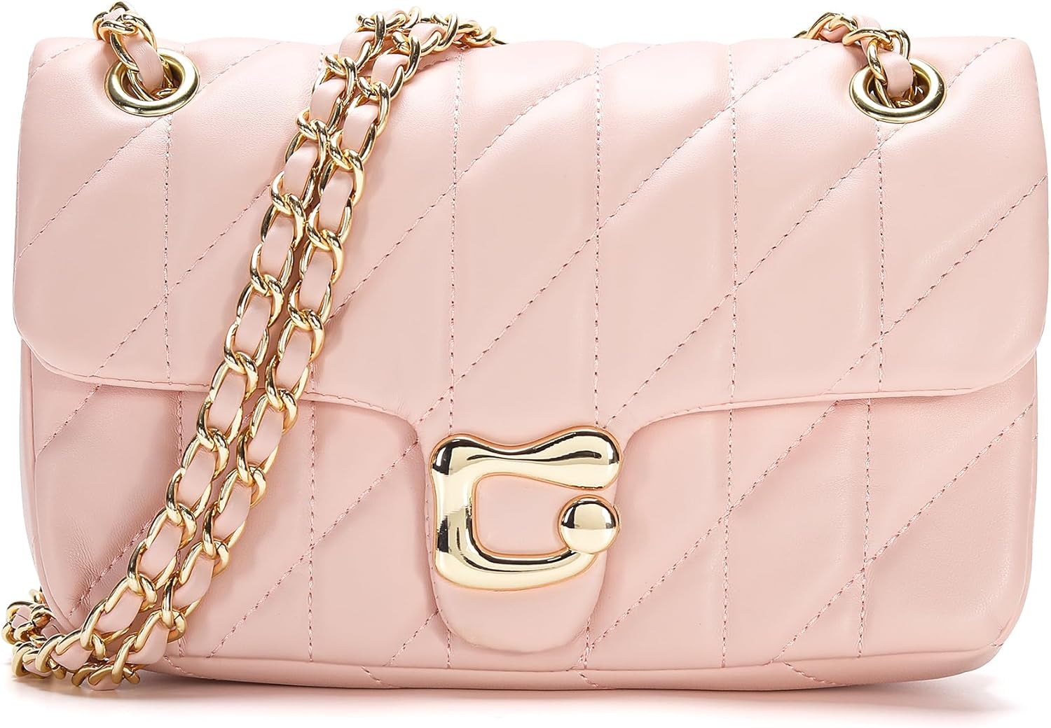 Quilted Crossbody Purse for Women Trendy - Ladies Shoulder Bag Leather Handbag Designer Evening Clutch with Chain Strap