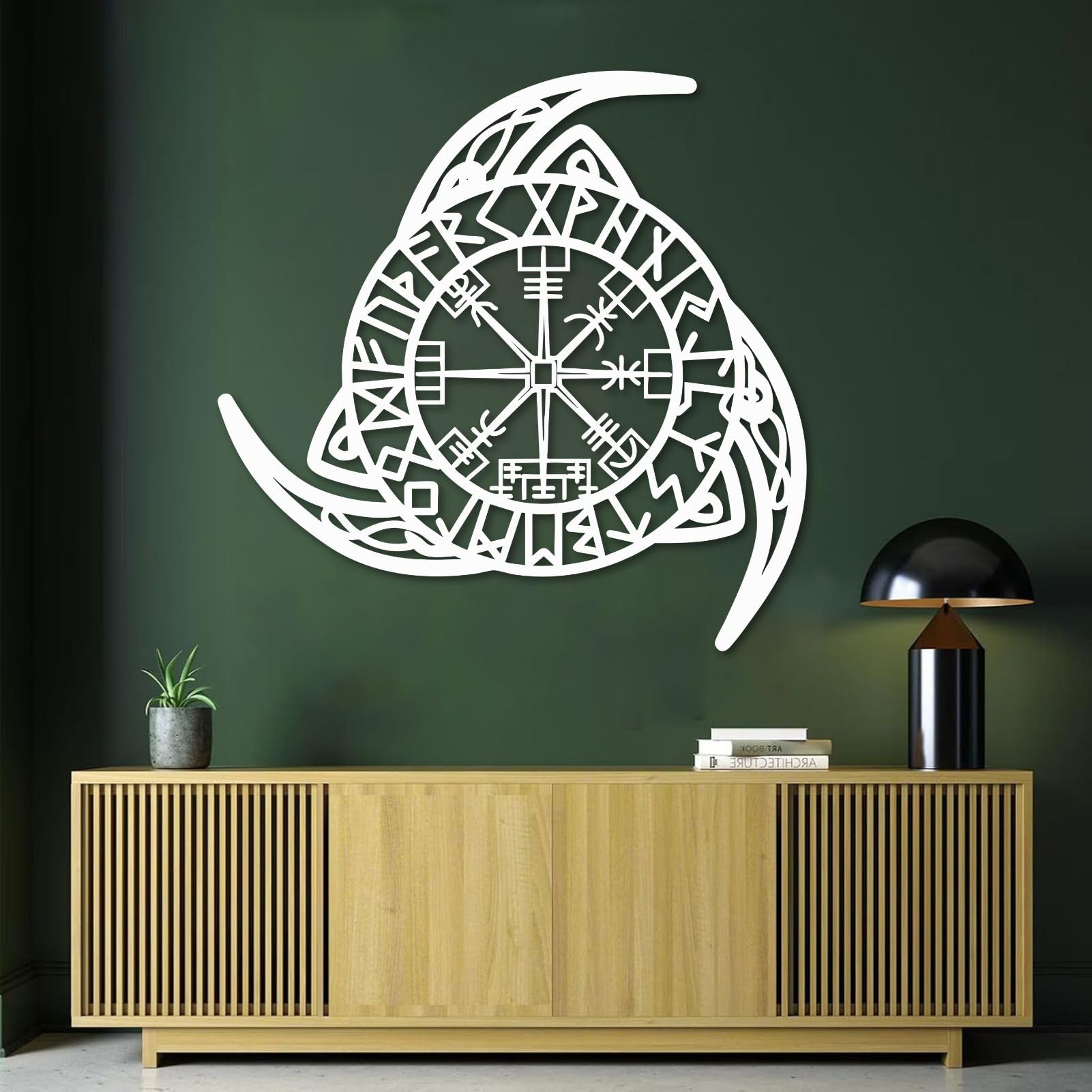 Schwarzer Kompass aus Metall, Wikinger-Wegweiser aus Metall, Wanddekoration für Wohnzimmer, Schlafzimmer, Flur und Treppenhaus, Natur-Wohndeko (Schwarz, 48 cm)