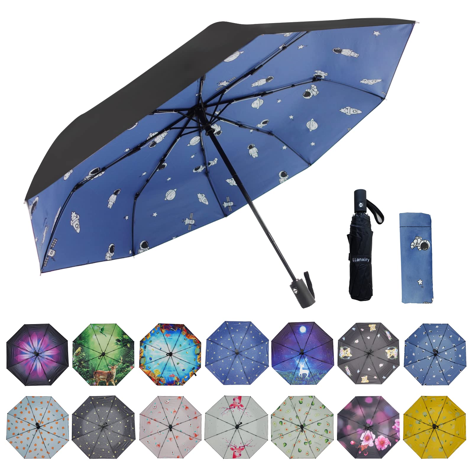 LLanxiryCompact Travel Umbrella,Windproof Waterproof Stick Umbrella Anti-UV Protection Golf Umbrellas