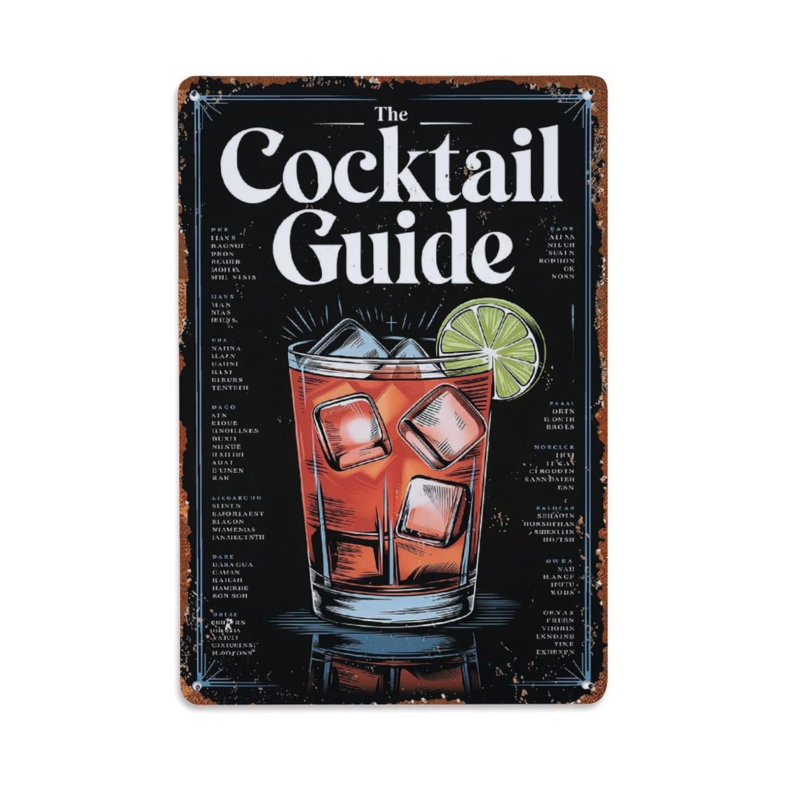 Jdfenggu Vintage Cocktail Glass With Ice And Lime Retro Metal Tin Sign, Decor Art Poster For Bar, Home, Man Cave, Kitchen, Laundry Room Gift 8X12inch