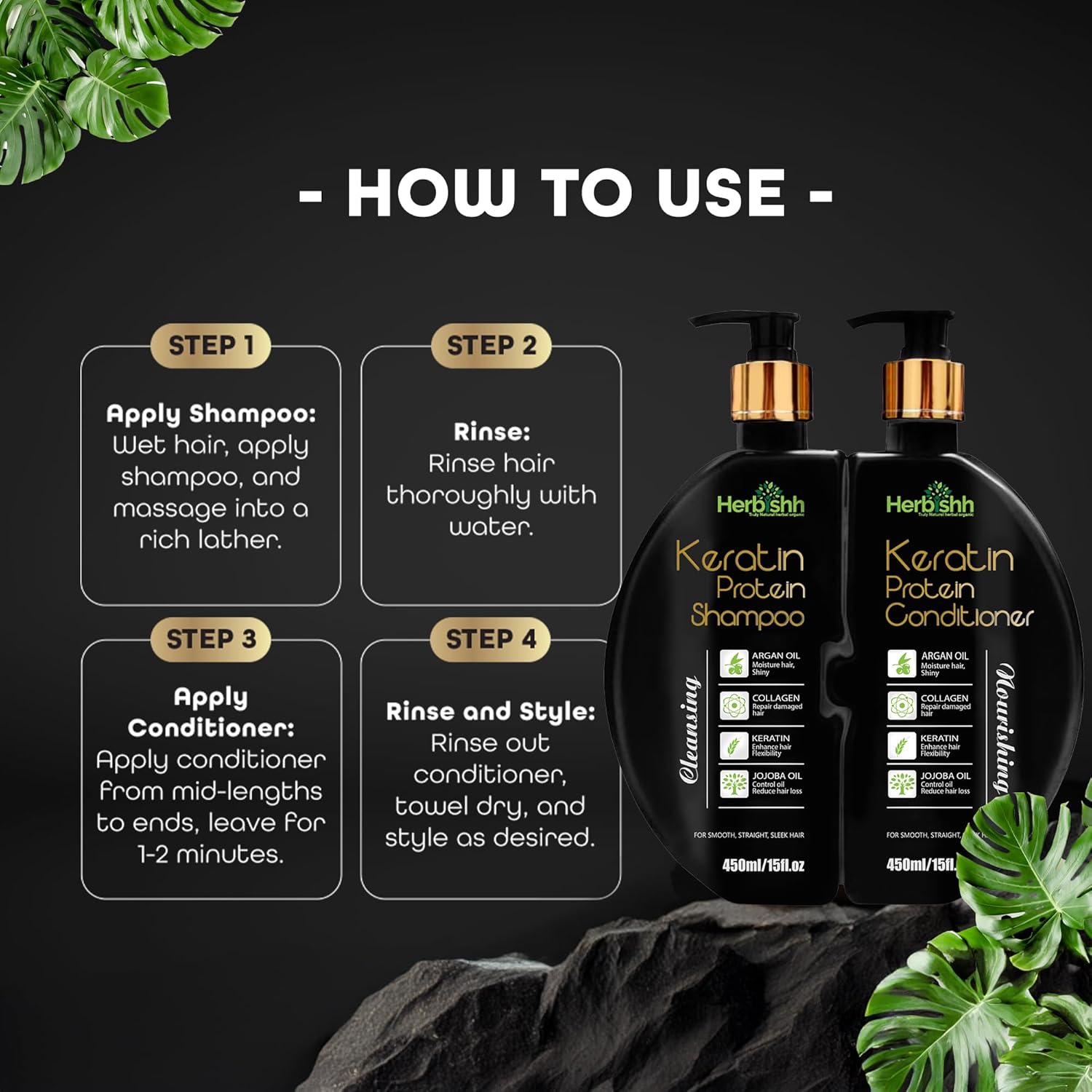 Herbishh Keratin Shampoo and Conditioner Set Anti Frizz (15 fl.oz Each) Sulfate and Paraben Free Shampoo and Conditioner Hydrating & Nourishing Enriched For Colored Treated Dry, Damaged and Dull Hair - Image 7