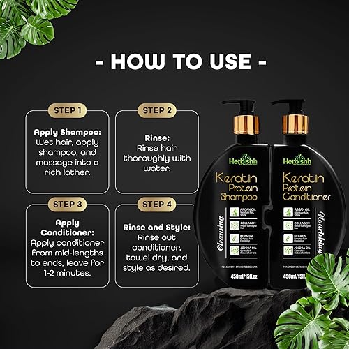 Miniatura 7 de Herbishh Juego de champú y acondicionador de queratina – Champú hidratante y acondicionador nutritivo para cabello seco dañado – Sin sulfato – a