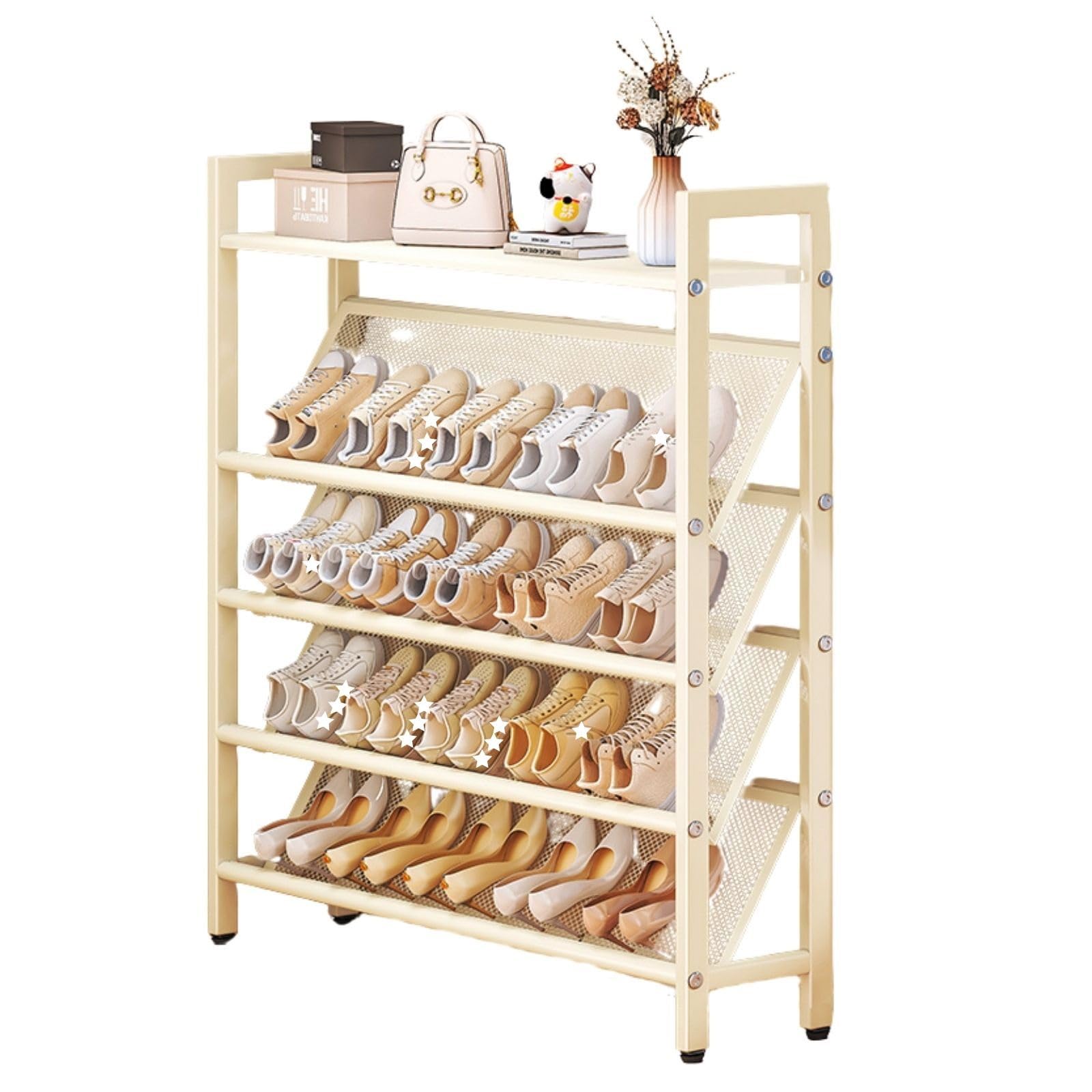 36-poziomowy wąski metalowy organizer na buty, oszczędzająca miejsce szafka do przechowywania butów, do przedpokoju, pokoju w akademiku, kremowym kolorze (dł. 70 x szer. 15 cm x wys. 136 cm)