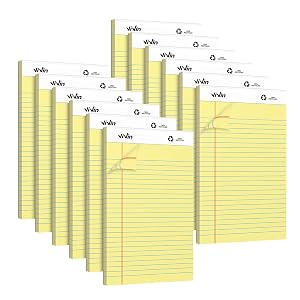 ViVin Legal Pads 5x8 Inch 12 Pack Narrow Ruled Perforated Writing Pads 30 Sheets Per Note Pads Small