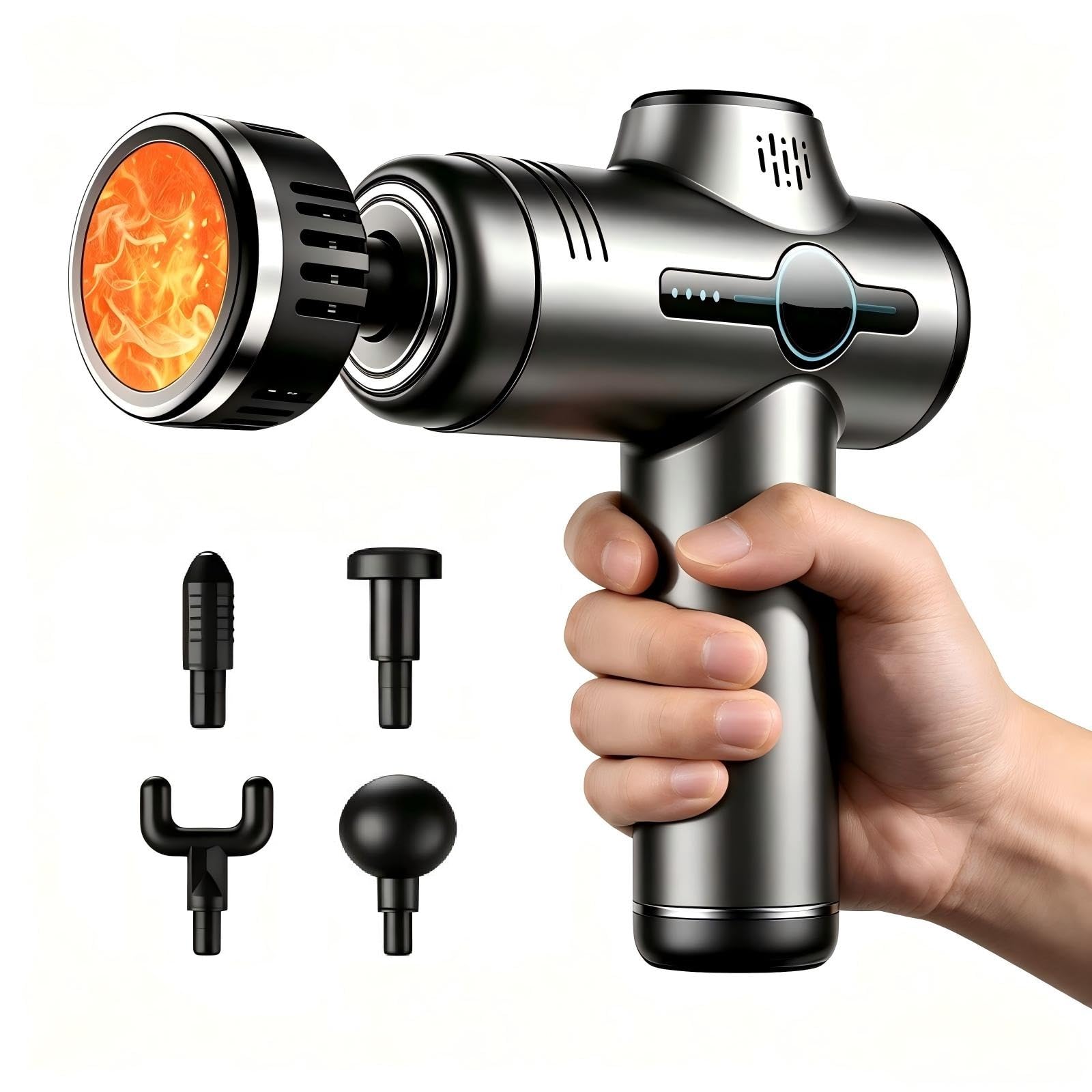 Pistola de masaje con calor, potente masaje de calentamiento, hogar y viajes, gris | Pistola de masaje con calor, potente masaje calentado, masajeador portátil silencioso para el hogar y viajes, diseño ligero