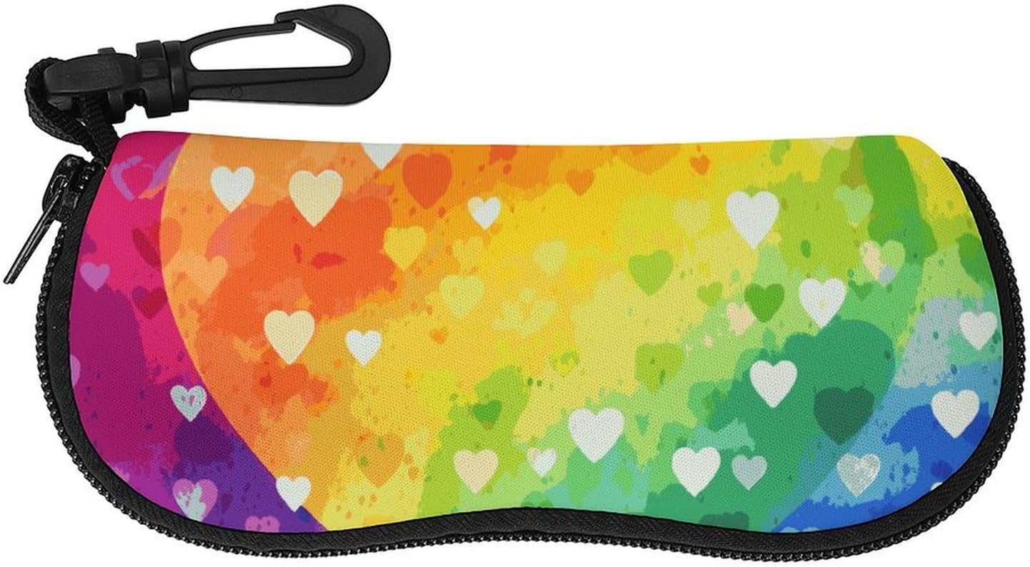 Colorful Rainbow Love Heart Glasses Case for Women, Sunglasses Storage Pouch