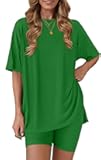 RUBZOOF Women's 2 Piece Lounge Sets 2026 Casual Summer Airport Travel Outfits Oversized Shirts Biker Shorts Matching Clothing