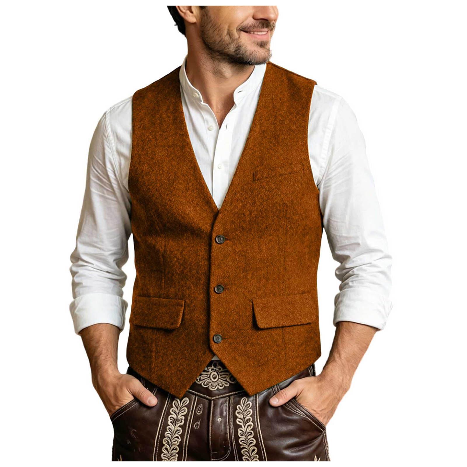 Mens Casual Vest Button Front Relaxed Fit Everyday Beer Festival