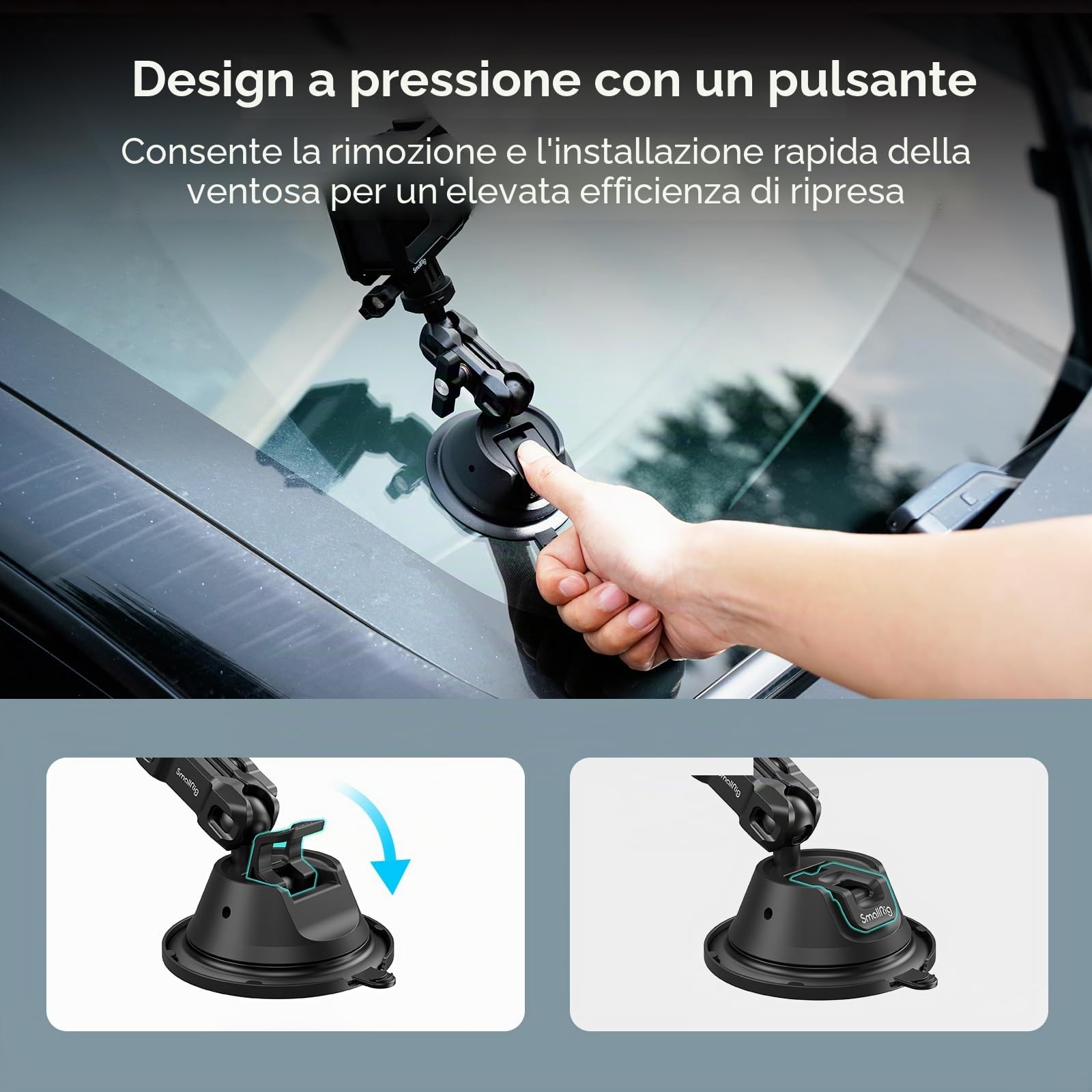 SMALLRIG Supporto a Ventosa a Doppio Strato per GoPro Hero 12/11/10/9, per DJI Osmo Action/Procket, per Insta360 X3, Supporto per Doppia Testa a Sfera Rotazione a 360° - 4193