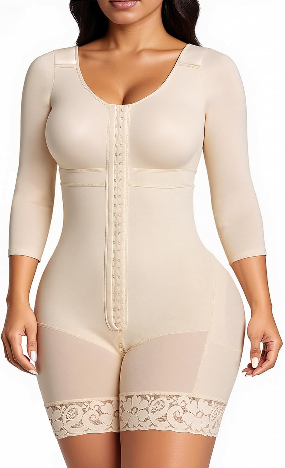 SHAPERX Women's Fajas Colombianas Shapewear Postpartum Tummy Control Arm Slimming Full Body Shaper with Zipper Crotch