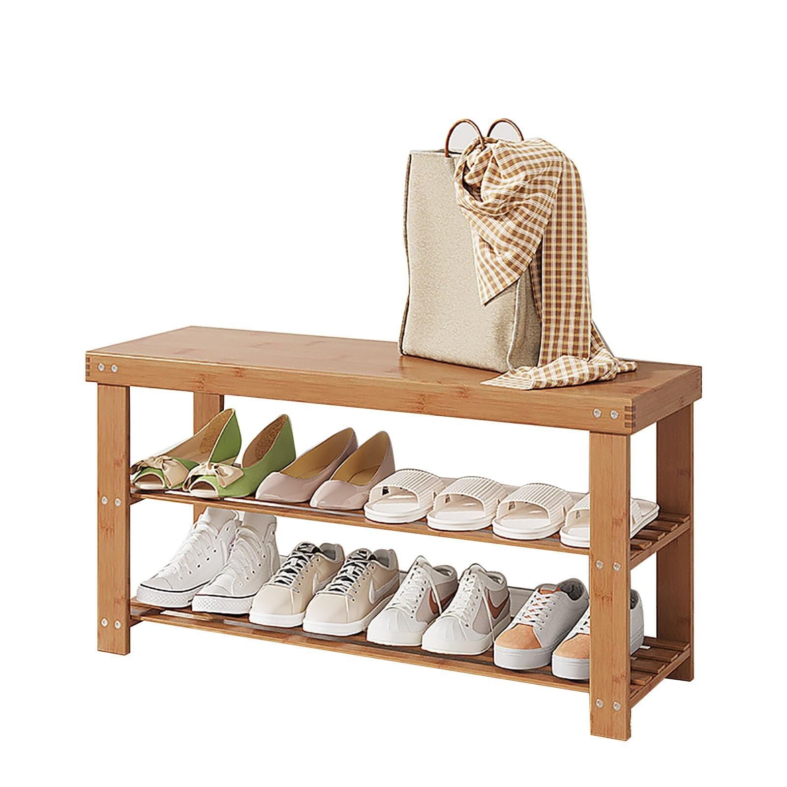 Banc à chaussures en bambou Bamboostool : meuble d'entrée 2 niveaux avec tiroir élégant