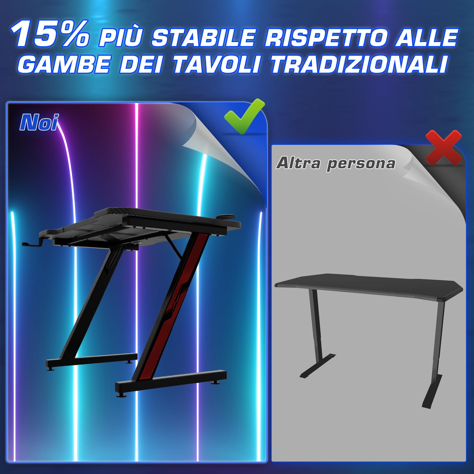Homall 120 x 60 cm Scrivania Gaming Ergonomica, Tavolo con Piano del Tavolo in Fibra di Carbonio, Tavolo Gaming con Ganci per Cuffie, Nero