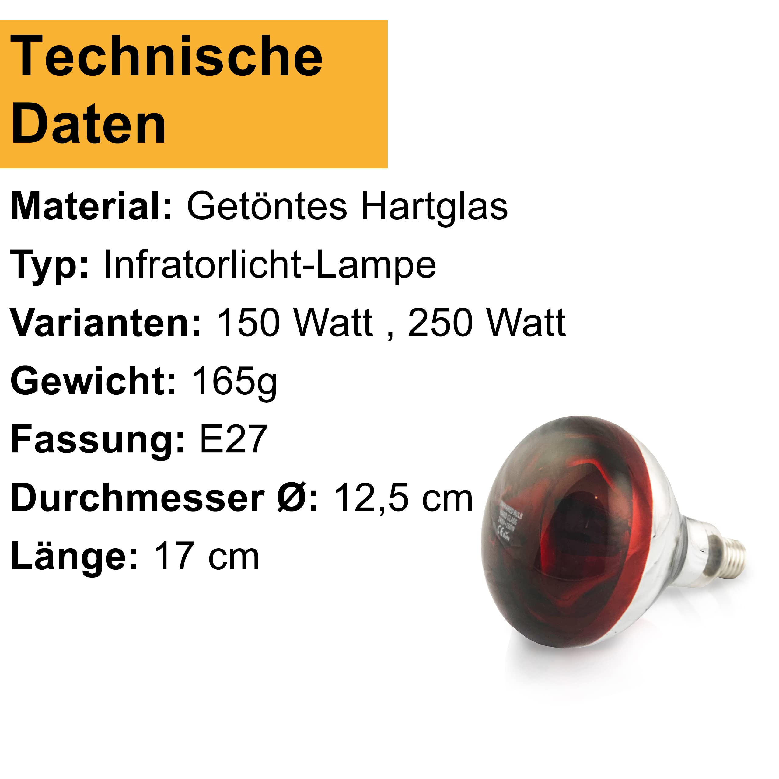 XXL Wärmestrahler 30 ⌀ Durchmesser mit Dimmer | 5 meter Kabel mit Infrarotlampe | Set 150 W Rotlichtlampe Wärmelampe E27 | Ferkellampe, Kückenlampe, Wärmelampe Tiere Hühner Infrarot Heizstrahler