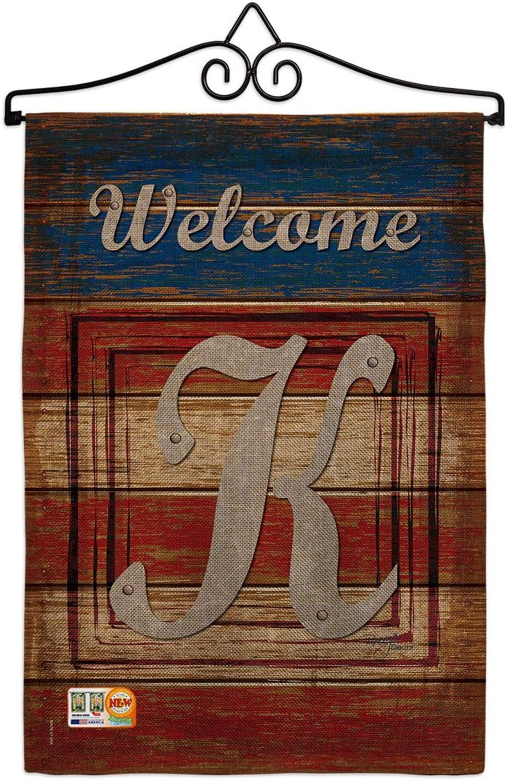 Star and Stripes Patriotic K Initial Garden Flag Monogram Patriotism Independence Memorial United State American Small Decorative Gift Yard House Banner Double-Sided Made In USA 13 X 18.5