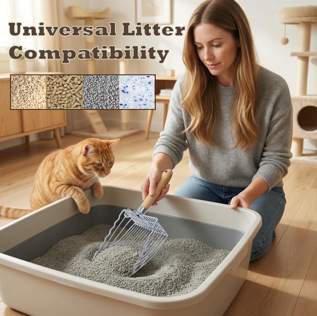 Metal Cat Litter Scoop with Holder, Stainless Steel Cat Litter Scooper Holder Trash Container, Heavy-Duty Kitty Poop Scooper with Coarse and Fine Grids for All Litter Pan - image 6