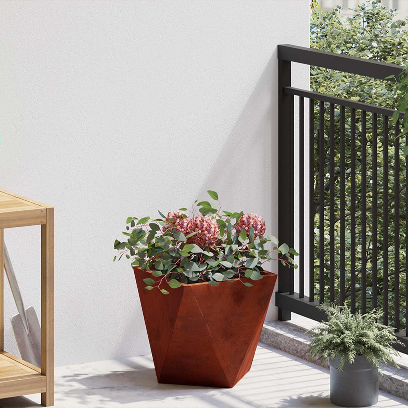 Donica 2 pcs Rdzawy 30 x x 30 cm Stalowa Skrzynka Ogrodowa na Taras, Balkon i Wejście, Nowoczesny Design, Wytrzymała na Warunki Atmosferyczne, Idealna do Krzewów i Traw Ozdobnych, Łatwa Pielęgnacja