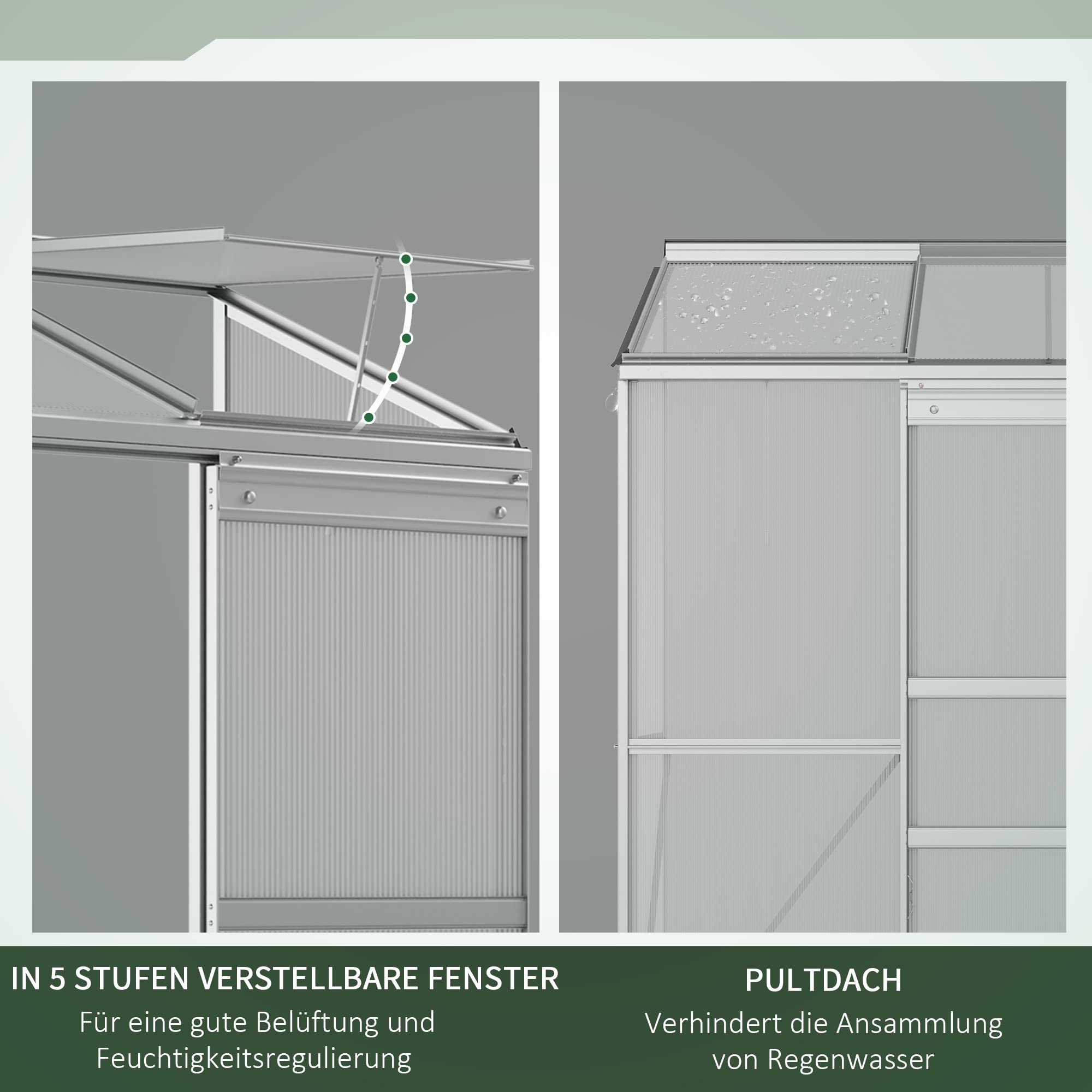 Outsunny Szklarnia z drzwiami przesuwnymi, otwierane okno dachowe, domek na pomidory, domek dla roślin do ogrodu, z poliwęglanu i aluminium, kolor srebrny, 192 x 68 x 196 cm