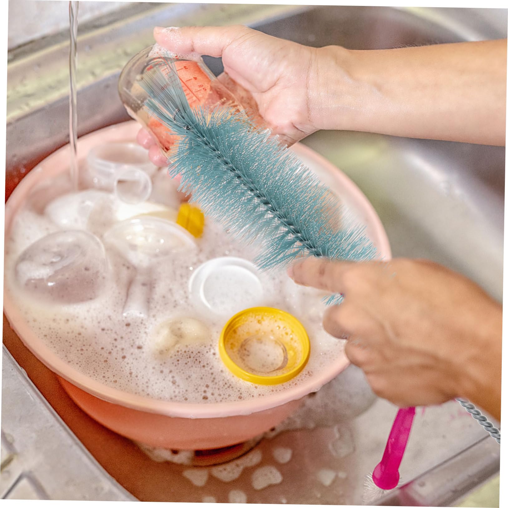 CALLARON 2 Piezas Cepillo De Botella Multifuncional Botellas Cepillo para Biberones Pequeño Botella De Agua Reutilizable Fregar con Simple Cepillo De Limpieza De Mango Largo Green Planchar