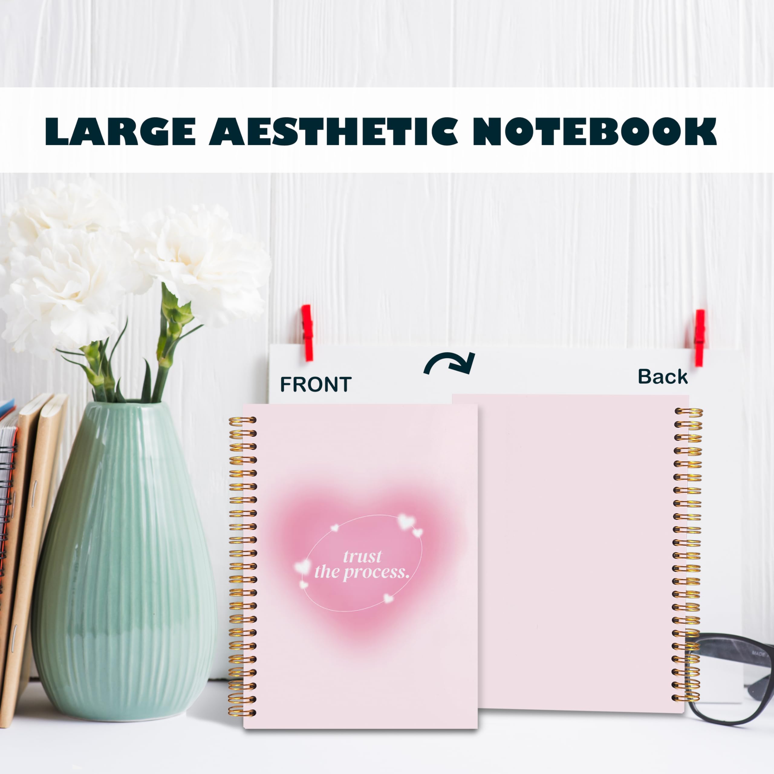 BearCake Pink Preppy Notebook Preppy Composition Notatnik, Y2K Notebook Journal, Zaufaj procesowi, różowy, estetyczny spiralny notebook, twarda okładka 5,5 x 8,3