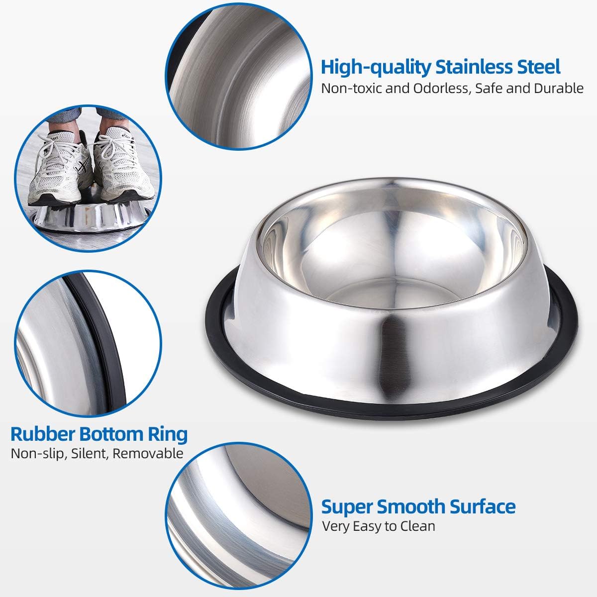 Pet Supplies : INONE Stainless Steel Dog Bowl with Rubber Base for Food and Water, Pet Food Container, Perfect Dog Bowls Choice for Small/Medium/Large Dogs or Cats (2 Pack) : 