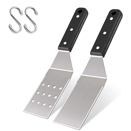 Leonyo Griddle Metal Spatula Set of 2, Food Grade Griddle Accessories - Stainless Steel Pancake Hamburger Turner Flipper for Flat Top Cast Iron BBQ Hibachi Cooking, Dishwasher Safe