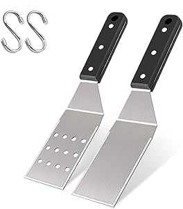 Leonyo Griddle Metal Spatula Set of 2, Food Grade Griddle Accessories - Stainless Steel Pancake Hamburger Turner Flipper for Flat Top Cast Iron BBQ Hibachi Cooking, Dishwasher Safe