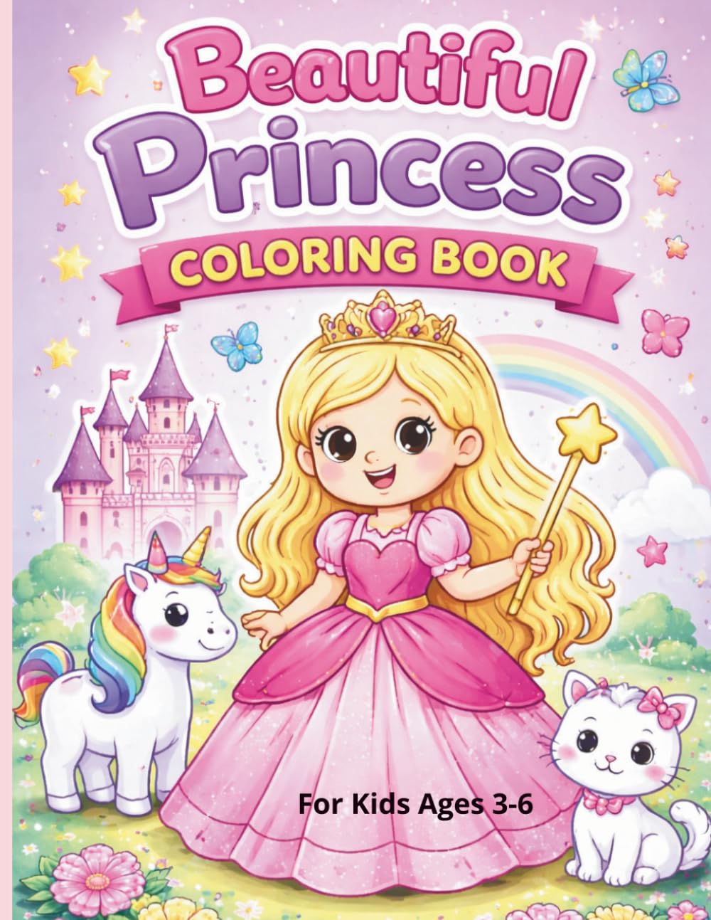 Big & Easy Beautiful Princess Coloring Book for Kids Ages 3–6: Cute and Simple Princess Coloring Pages with Dresses, Castles and Magical Scenes for Toddlers and Preschool Kids