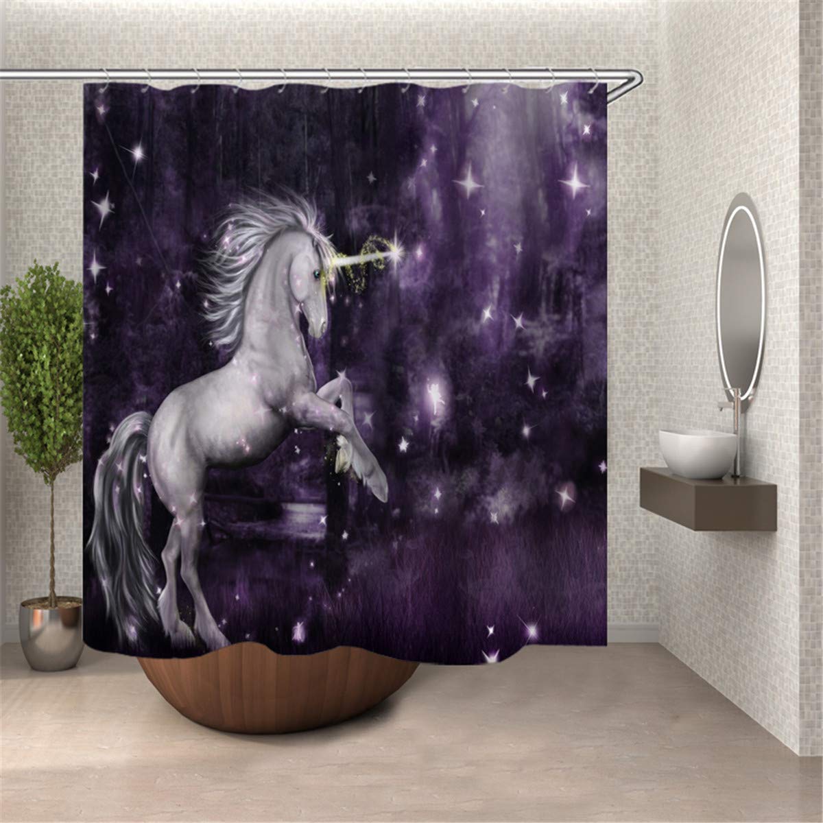 FANSU Shower Curtain Waterproof Anti Mould Water Resistant Mould Proof, 3D Printed Polyester Fabric Bath Curtains Bathroom Curtains with Hooks Home Decor (Unicorn,120x180cm)