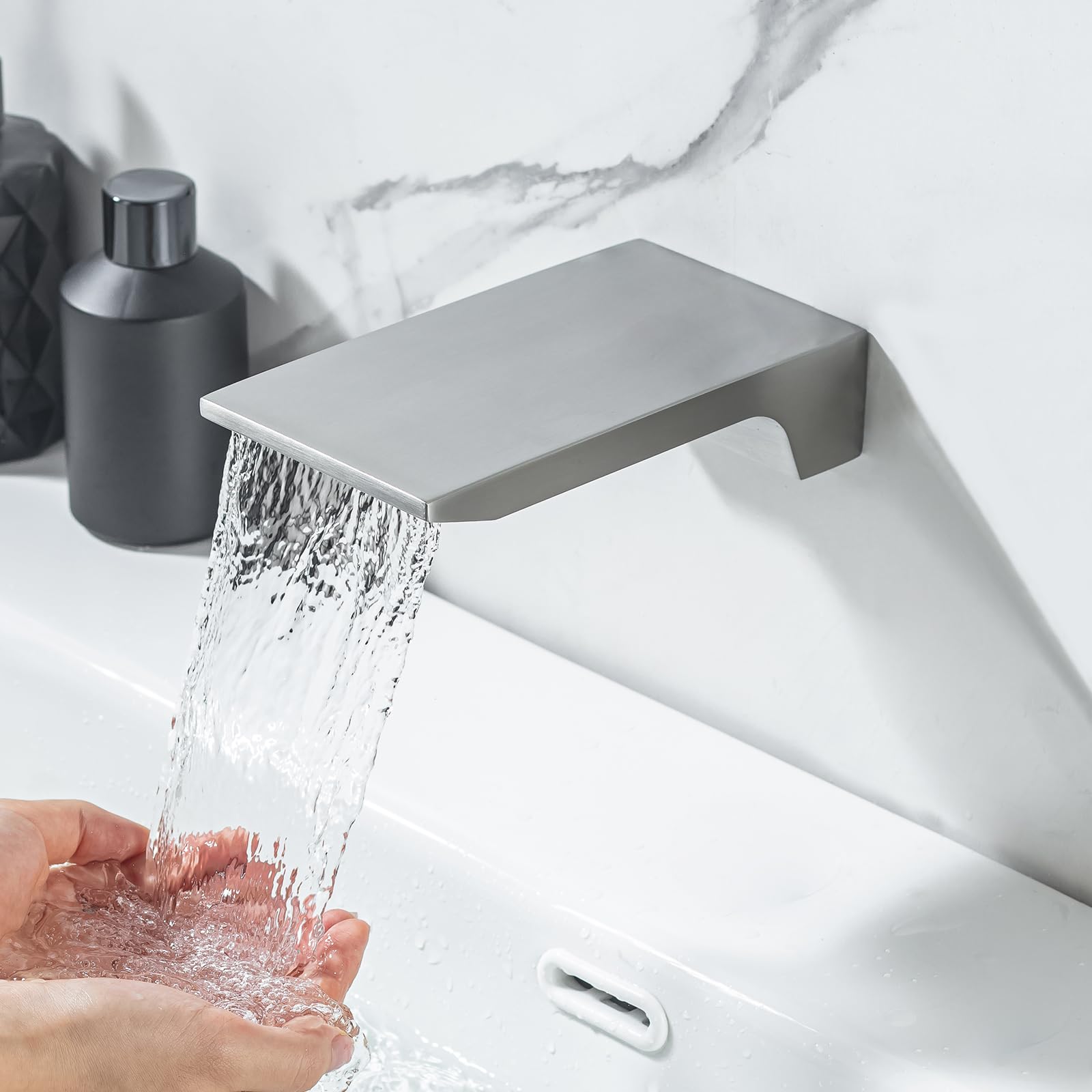 HAMOLER High Flow Waterfall Tub Spout Bathroom Sink Spout for Bathroom Vanity Sink Faucet Sprayer Wall Mount Waterfall Tub Spouts Without Diverter,