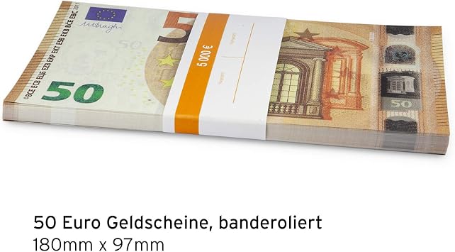 Litfax GmbH 50€ Euro note / Euro note approx. 180 x 97 mm / band-polished per pack. Pack of 75.
