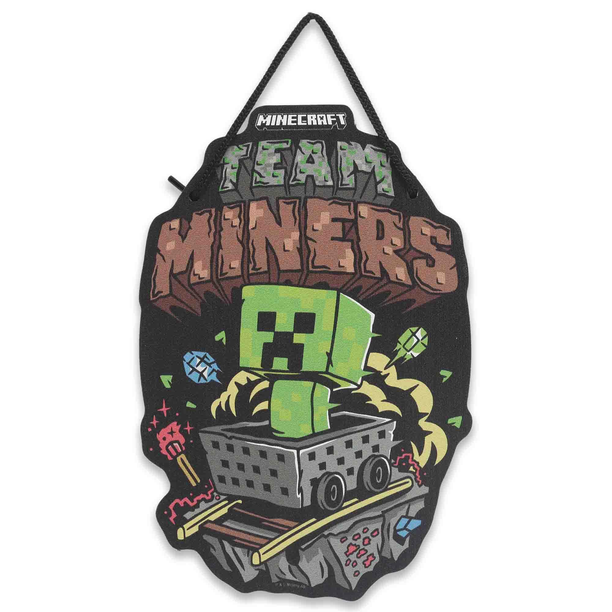 Open Road Brands Green Minecraft Team Miners Hanging Metal Wall Decor - Fun Minecraft Sign For Bedroom Or Game Room